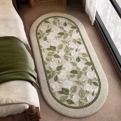 Tapis Ovale Floral Rétro Pied de Lit – Style Vintage — Tapinna®
