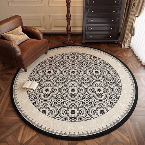 Tapis Rond Vintage – Motif Floral Oriental Beige & Brun | Salon Chambre