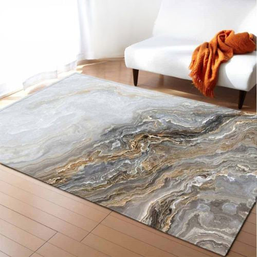 Tapis Rectangulaire Polyester Motif Marbre Multicolore – Salon & Chambre