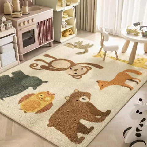 Tapis Carte du Monde Cartoon – Éducatif & Lavable | Chambre Enfant Salon