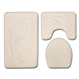 Set 3 Pièces Salle de Bain – Uni Coloré Texturé Embossé | Tapis & Contour WC 1