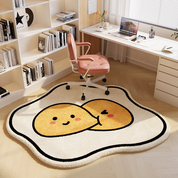 Tapis Forme Œuf au Plat Cartoon Chambre Bureau Kawaii