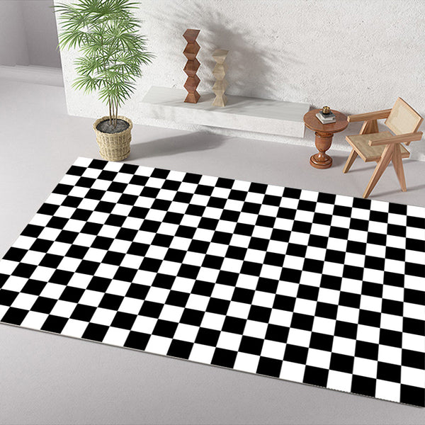 Tapis Rectangulaire Motif Damier Géométrique Optique – Salon & Chambre