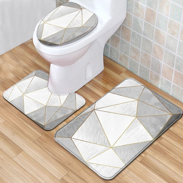 Set 3 Pièces Salle de Bain – Motif Marbre Élégant | Tapis & Contour WC
