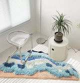 Tapis Runner Shaggy Irrégulier – Effet Nuage Bleu & Blanc | Chambre Salon 3
