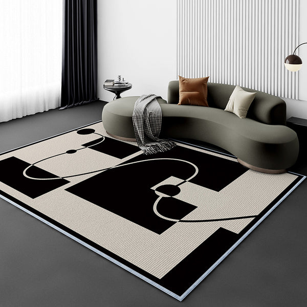 Tapis Rectangulaire Velours Cristal Abstrait Noir & Blanc – Salon