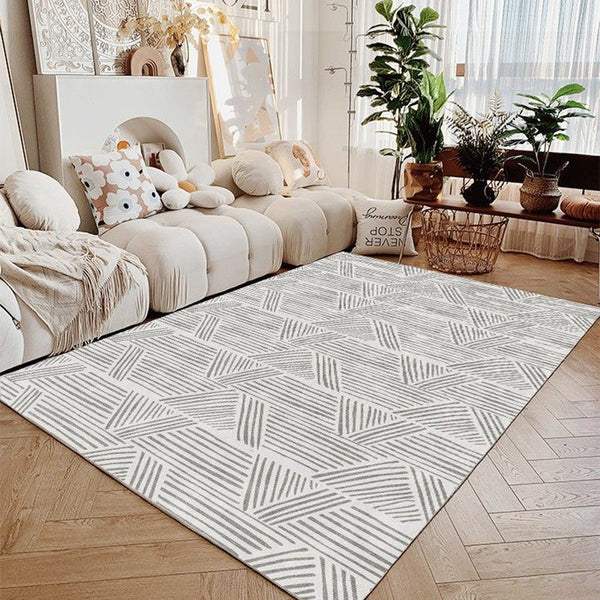Tapis Rectangulaire Luxe Crème Texturé Multi-designs – Salon