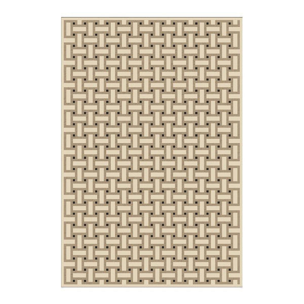 Tapis Rectangulaire Motif Tissé Carreaux Beige & Ocre – Salon & Salle à Manger