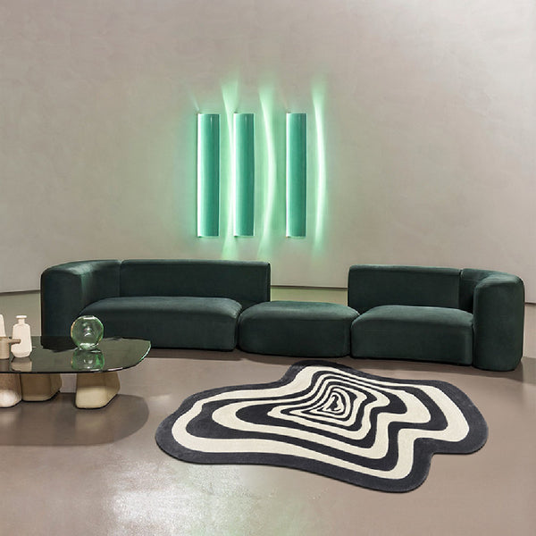 Tapis Forme Irrégulière Lignes Vagues Bleu & Noir – Salon & Chambre