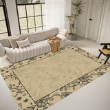 Tapis Floral Rétro Fond Crème Luxe Européen Salon Grande Taille 3