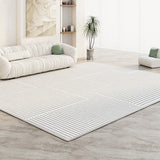 Tapis Rectangulaire Uni Crème – Texture Relief Microrayures | Salon Chambre 5