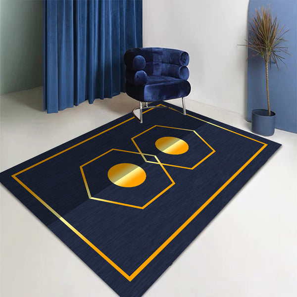 Tapis Luxe Velours Vert Émeraude Bordure Dorée Salon Moderne