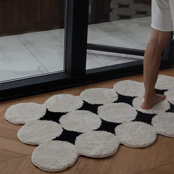 Tapis Touffeté Nordique Pois Géométriques Noir et Blanc