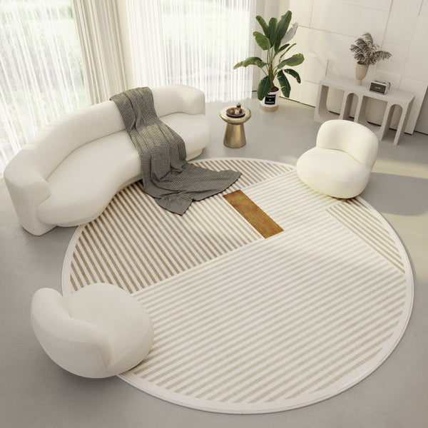 Tapis Rond Crème Minimaliste à Motif Texturé – Salon & Chambre