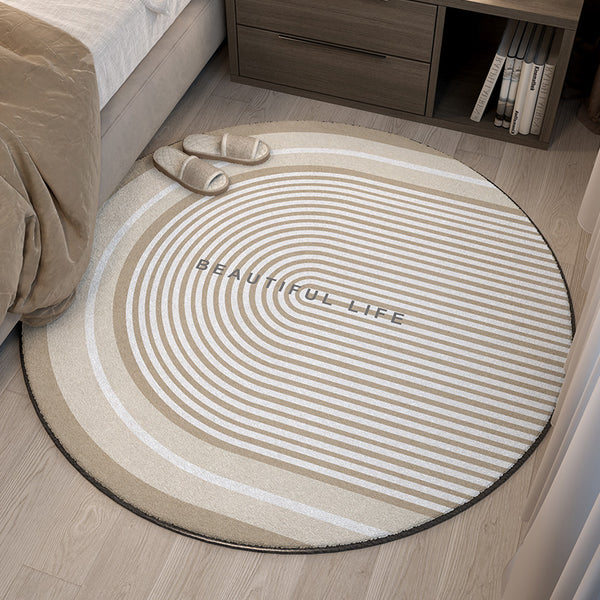 Tapis Rond Rayures Texturées – Beige & Crème Relief | Salon Chambre