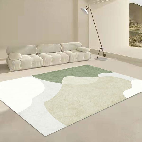 Tapis Abstrait Formes Organiques – Vert Sauge & Beige – Salon Scandinave