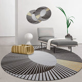 Tapis Rond Géométrique Lignes – Bureau & Salon – Gris & Bleu 3