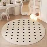 Tapis Rond Damier Beige Minimaliste Chambre Dressing Fille 4