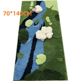 Tapis Irrégulier Gazon Mousse Vert Fleurs Naturel Salon 8