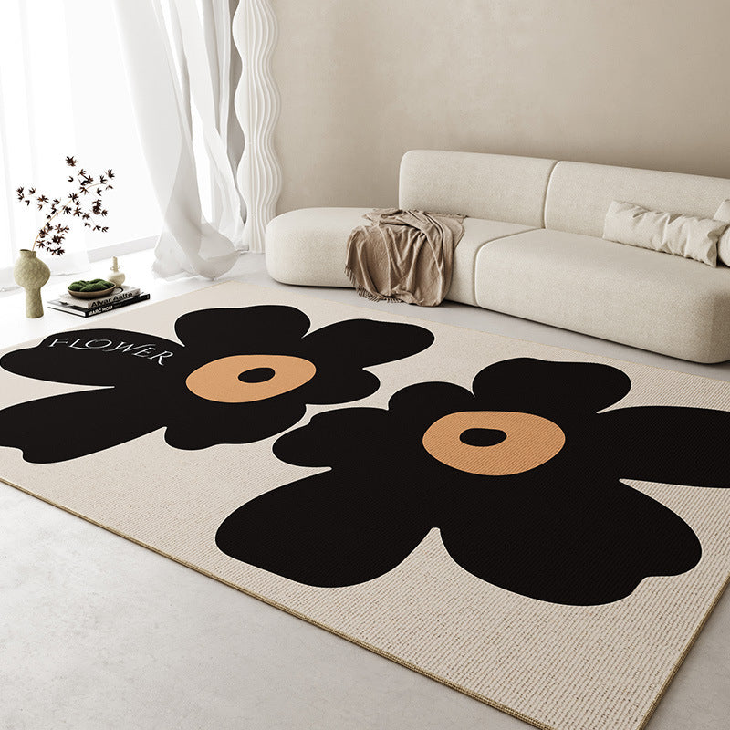 Tapis Floral Cartoon – Fleurs & Feuilles Beige & Rose | Salon Chambre — Tapinna®
