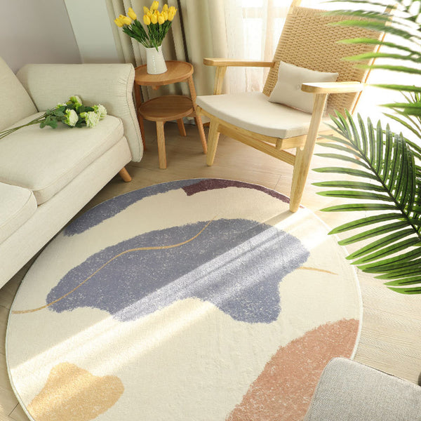 Tapis Rond Abstrait – Formes Organiques Pastels Beige & Coloré | Salon Chambre