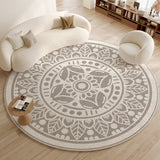 Tapis Rond Luxe – Motif Floral Sculpté Crème & Or | Salon Chambre 3