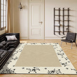 Tapis Rectangulaire Bordure Florale – Style Classique Beige & Noir | Salon Chambre 1