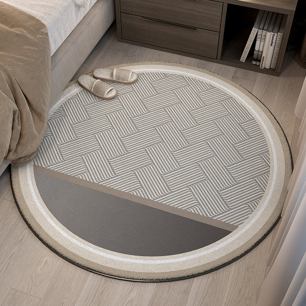 Tapis Rond Rayures Texturées – Beige & Crème Relief | Salon Chambre