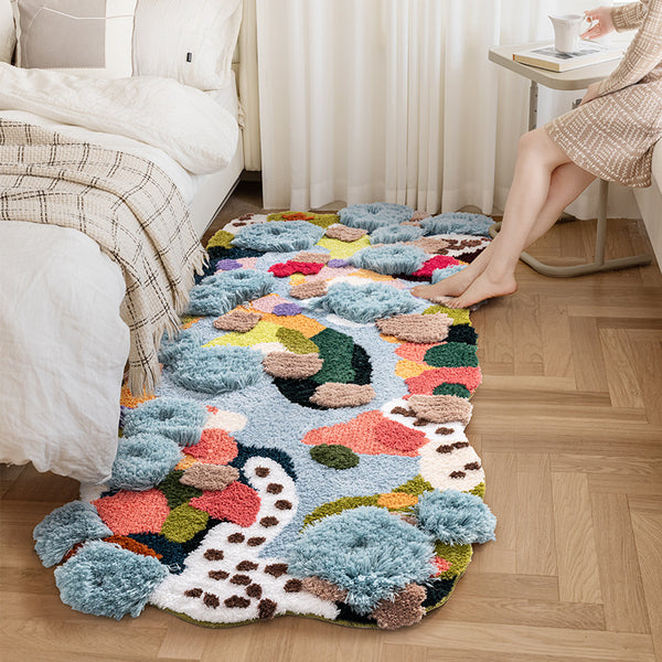 Tapis Touffeté Irrégulier Jardin d'Été Coloré Fleurs Chambre