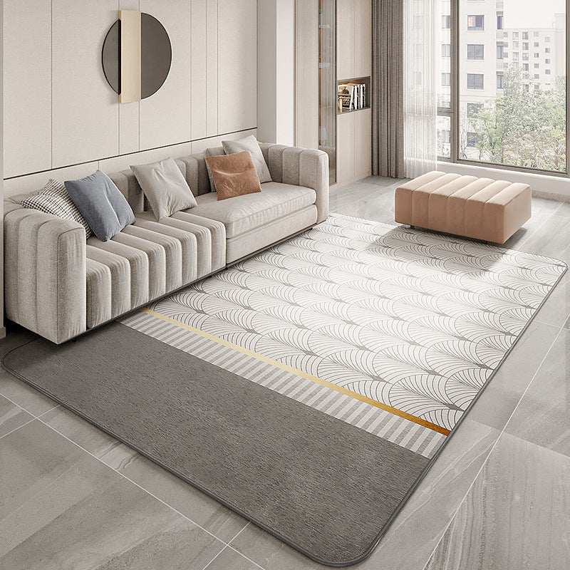 Tapis Rectangulaire Géométrique – Lignes Épurées Gris & Bleu | Salon Table Basse — Tapinna®