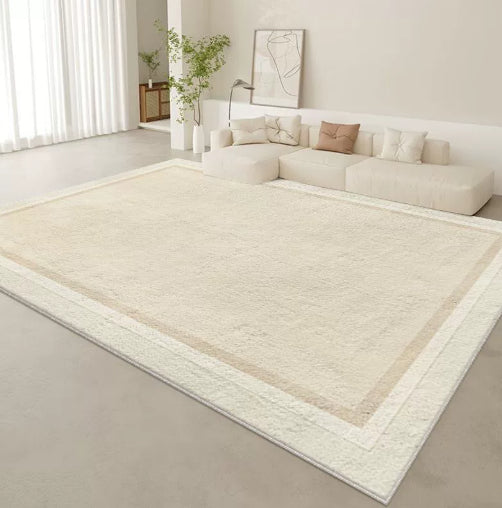 Tapis Rectangulaire Luxe Crème Bordure Élégante – Salon