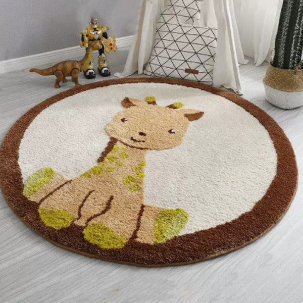 Tapis Rond Lavable Cartoon Girafe Imitation Cachemire Chambre