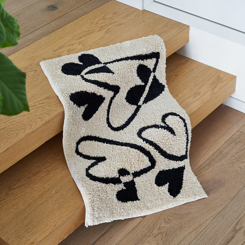 Tapis Entrée Coeur Touffeté Noir Blanc Moderne Hall Chambre — Tapinna®