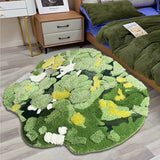 Tapis Irrégulier Gazon Mousse Vert Fleurs Naturel Salon 1