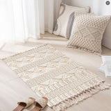 Tapis Tissé Coton Lin Franges Motifs Berbères Scandinave 1
