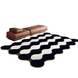 Tapis Rectangulaire Velours Motif Vague Noir & Blanc – Salon 2