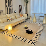 Tapis Rectangulaire Bordure Florale – Style Classique Beige & Noir | Salon Chambre 5