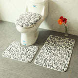 Set 3 Pièces Salle de Bain – Motif Galets Gris & Blanc | Tapis & Contour WC 3
