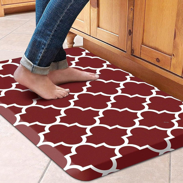 Set Tapis de Cuisine PVC Anti-Fatigue Motif Marocain – Rouge et Bleu