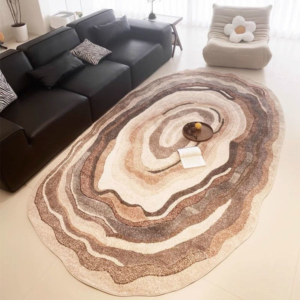 Tapis Irrégulier Cernes Bois Luxe Rétro Forme Organique Salon