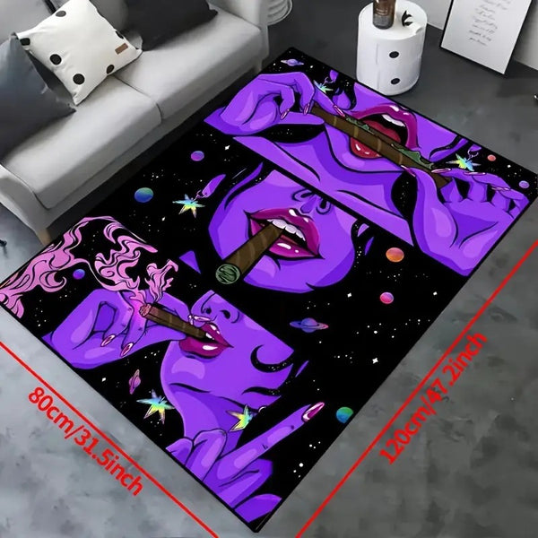 Tapis Imprimé Femme Punk Violet Chambre Graphique Nordique