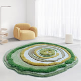 Tapis Rond Laine Artisanal Motif Spirale Floral Vert & Or – Salon & Chambre 9