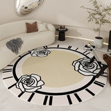 Tapis Rond Géométrique Noir & Crème Style Français – Salon & Chambre 7