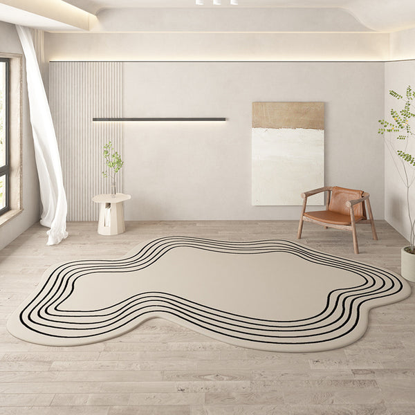 Tapis Contours Abstraits Ondulés Imitation Cachemire Crème Minimaliste