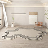 Tapis Contours Abstraits Ondulés Imitation Cachemire Crème Minimaliste 1