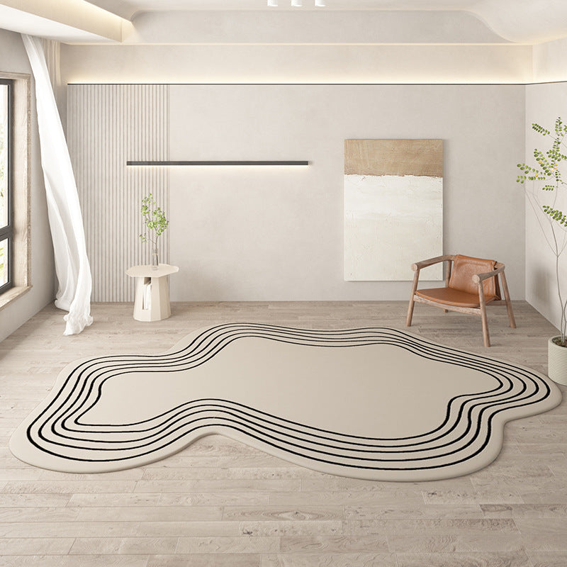 Tapis Contours Abstraits Ondulés Imitation Cachemire Crème Minimaliste — Tapinna®