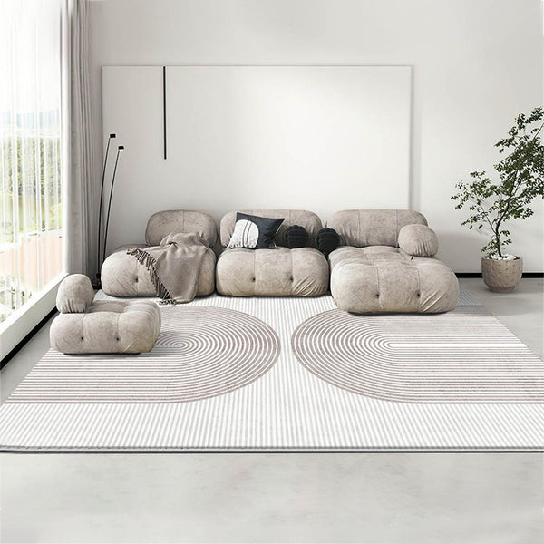 Tapis Rectangulaire Art Minimaliste Lignes Courbes Crème – Nordique