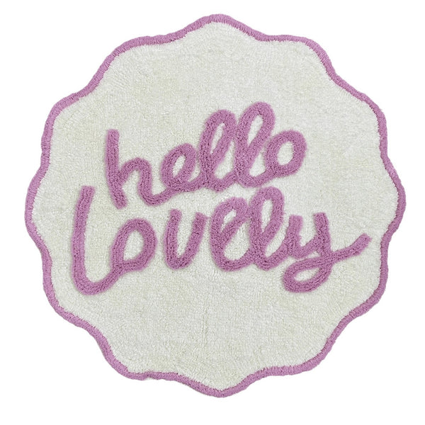 Tapis Rond Touffeté "Hello Lovely" Rose & Blanc – Chambre