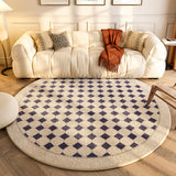 Tapis Rond Géométrique Damier Bleu & Crème – Salon & Chambre 1