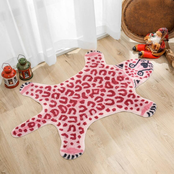 Tapis Forme Ours Imprimé Léopard Rose – Chambre Enfant